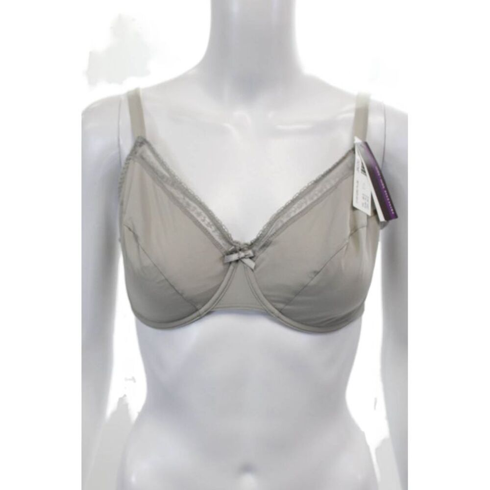 Princess Tam Tam Womens Lace Trim Detail Underwire Bra Light Gray Size 34E